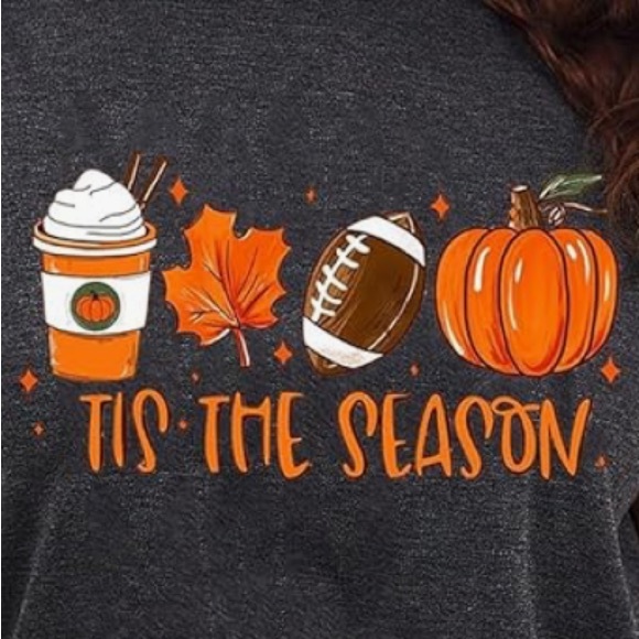 NIP Dark Grey Tis The Season Fall Graphic Tee Size L - Picture 3 of 4